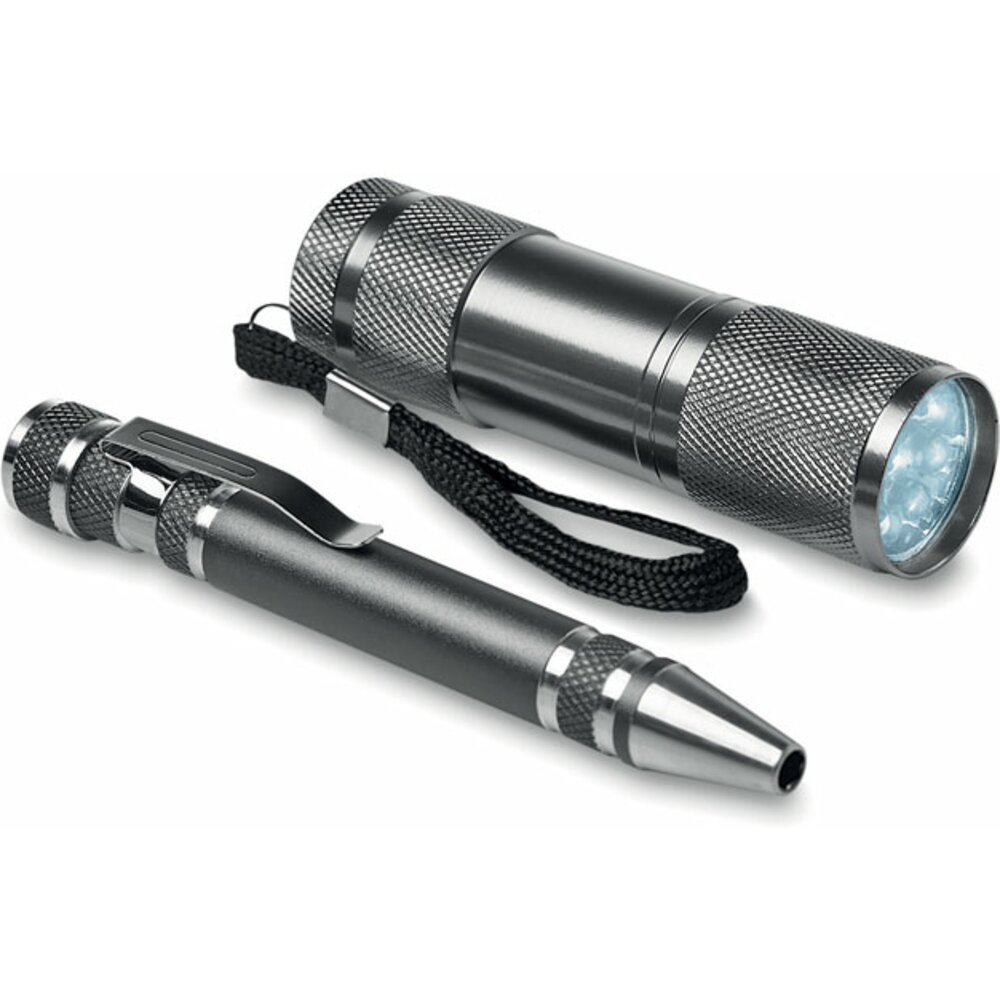 Набор "Combitool" серый/серебристый: фонарик LED и ручка-отвертка